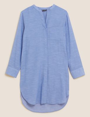 

Womens M&S Collection Pure Cotton Longline Beach Cover Up Shirt - Chambray, Chambray