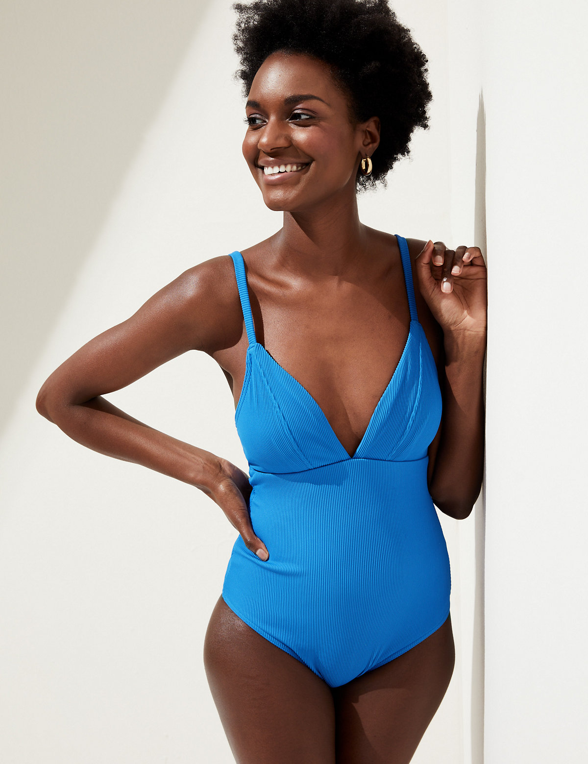 Ribbed Tie Detail Plunge Swimsuit