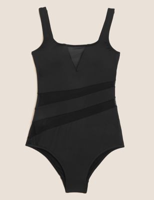M&S Womens Mesh Scoop Neck Swimsuit - 16 - Black, Black