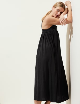 

M&S Collection Vestido estilo camisola a media pierna de lino de escote cuadradoWomens - Black, Black