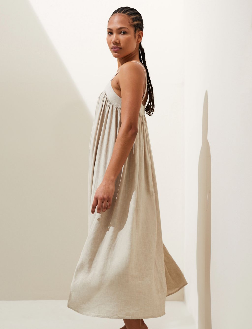 Linen Rich Square Neck Midi Cami Dress image 3