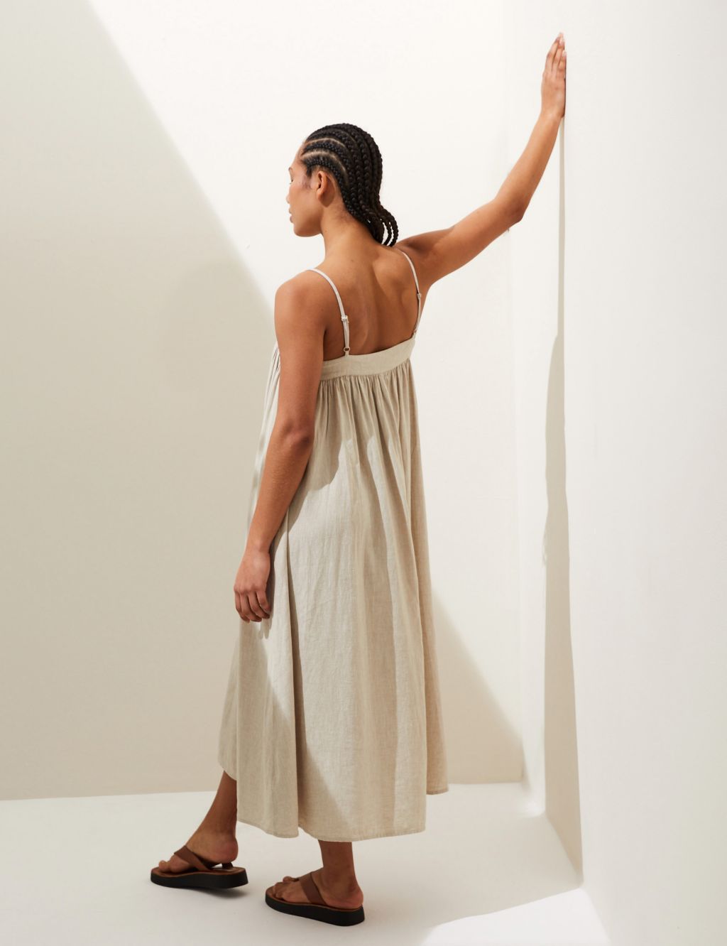 Linen Rich Square Neck Midi Cami Dress image 4