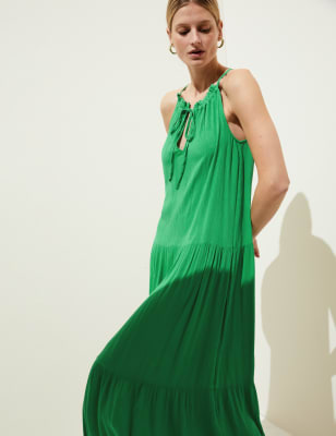 

M&S Collection Vestido playero en capas maxi a media pierna con cuello altoWomens - Bright Green, Bright Green