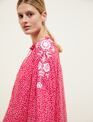 

Womens M&S Collection Gemusterter Strandkaftan zum Überziehen aus reiner Baumwolle - Bright Red, Bright Red