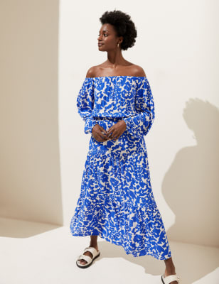 Printed Bardot Maxi Dress