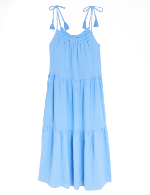 

M&S Collection Vestido a media pierna en capas 100% algodónWomens - Blue, Blue