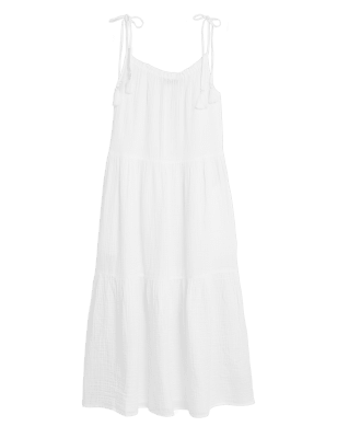 

Womens M&S Collection Midi-Stufenkleid aus reiner Baumwolle - White, White