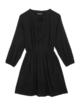 

Womens M&S Collection Pure Cotton Embroidered Mini Beach Dress - Black, Black