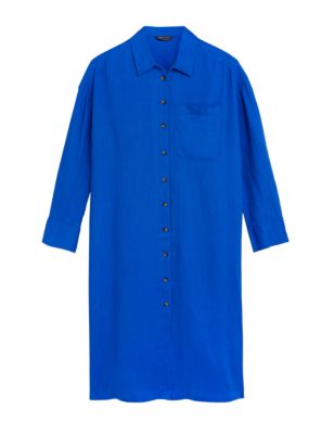 Womens M&S Collection Pure Linen Midi Beach Shirt - Blue