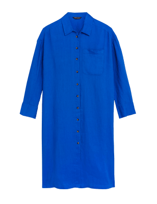 

Womens M&S Collection Midi-Strandhemd aus reinem Leinen - Blue, Blue