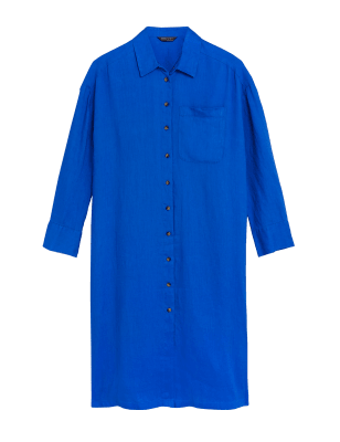 Womens M&S Collection Pure Linen Midi Beach Shirt - Blue