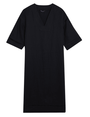 

Womens M&S Collection Pure Linen V-Neck Beach Cover Up Kaftan - Black, Black