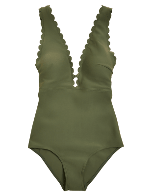 

Womens M&S Collection Padded Scallop Plunge Swimsuit - Khaki, Khaki