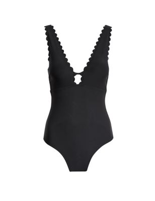 M&S Women's Padded Scallop Plunge Swimsuit - 16 - Black, Black,Pink Fizz,Orange