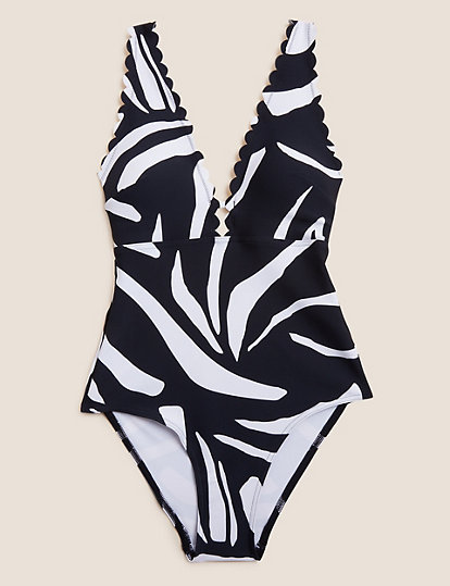Animal Print Padded Scallop Plunge Swimsuit