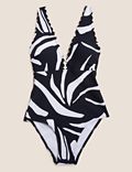 Animal Print Padded Scallop Plunge Swimsuit