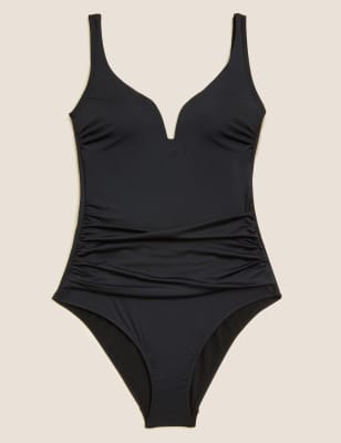 

Womens M&S Collection Tummy Control Padded Plunge Swimsuit - Black, Black