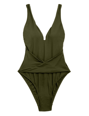 

Womens M&S Collection Non-wired Ruched Plunge Swimsuit - Khaki, Khaki