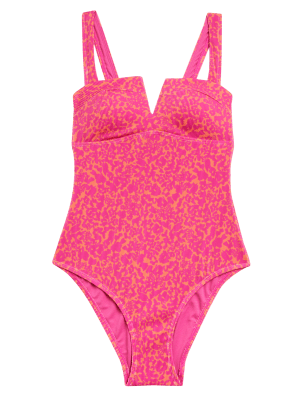 

Womens M&S Collection Animal Print Ribbed Padded Plunge Swimsuit - Pink Mix, Pink Mix