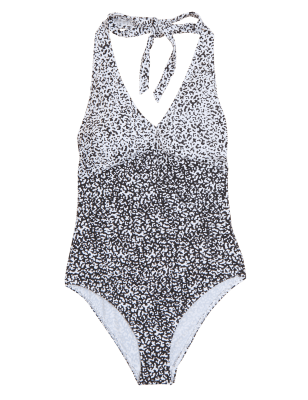 

Womens M&S Collection Animal Print Padded Halterneck Swimsuit - Black Mix, Black Mix