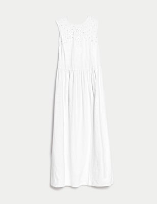 

Womens M&S Collection Linen Rich Cutwork Detail Midi Swing Dress - White, White