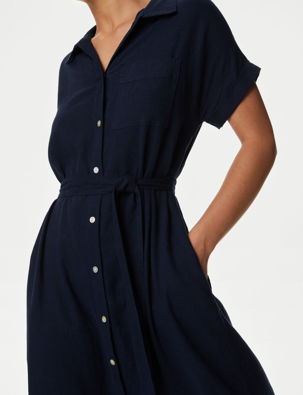 Linen Blend Midi Shirt Dress image 3