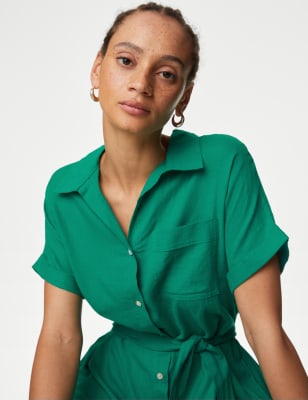

Womens M&S Collection Linen Blend Midi Shirt Dress - Bright Green, Bright Green