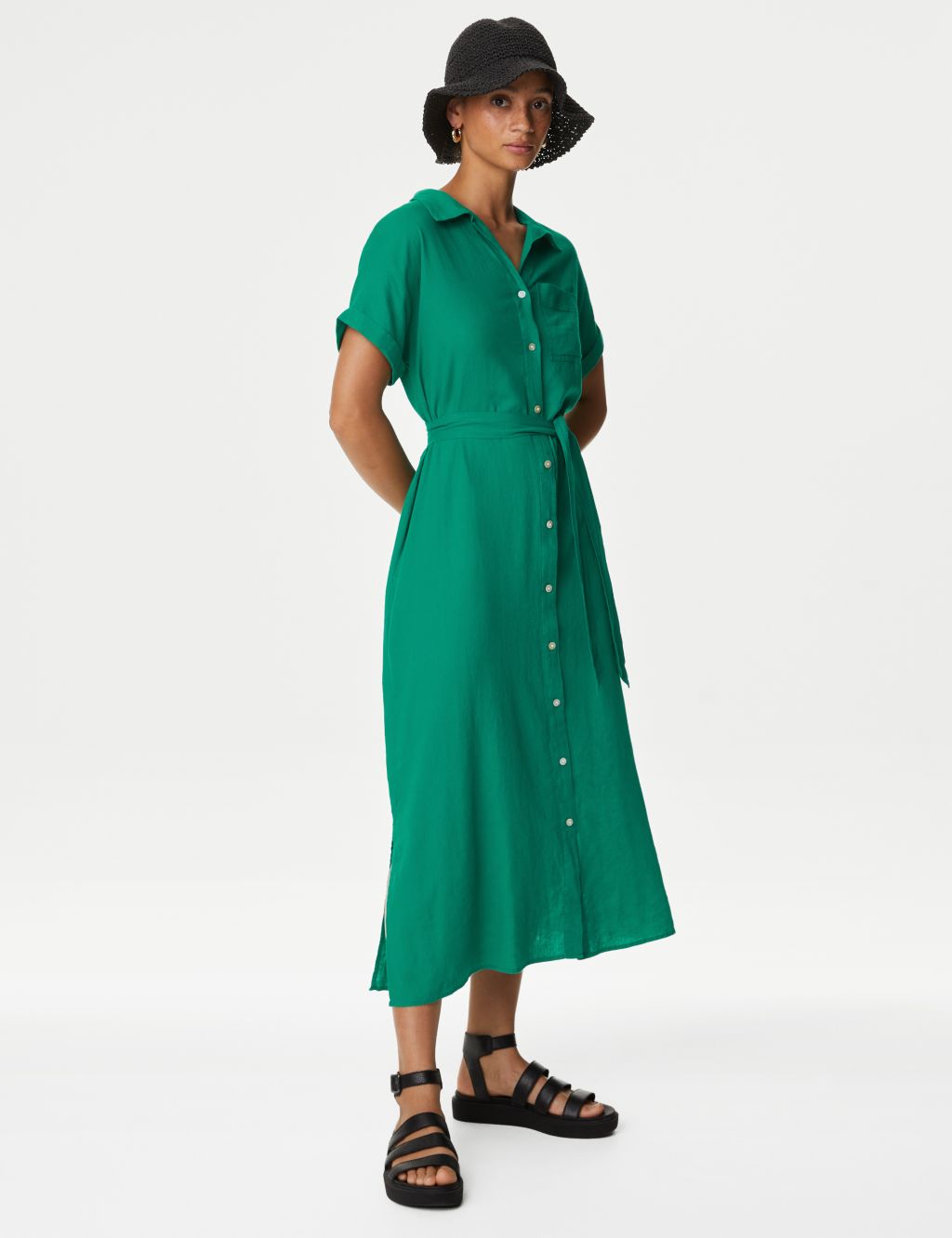 Linen Blend Midi Shirt Dress image 3