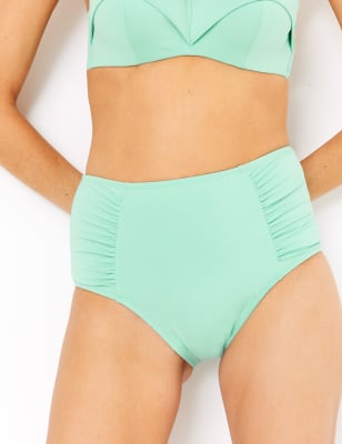 Bas de bikini taille haute &agrave; motif ruch&eacute;
