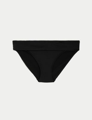 M&S Womens Roll Top Bikini Bottoms - 16 - Black, Black