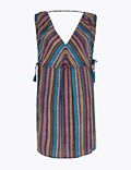Cotton Rich Striped V-Neck Mini Beach Dress