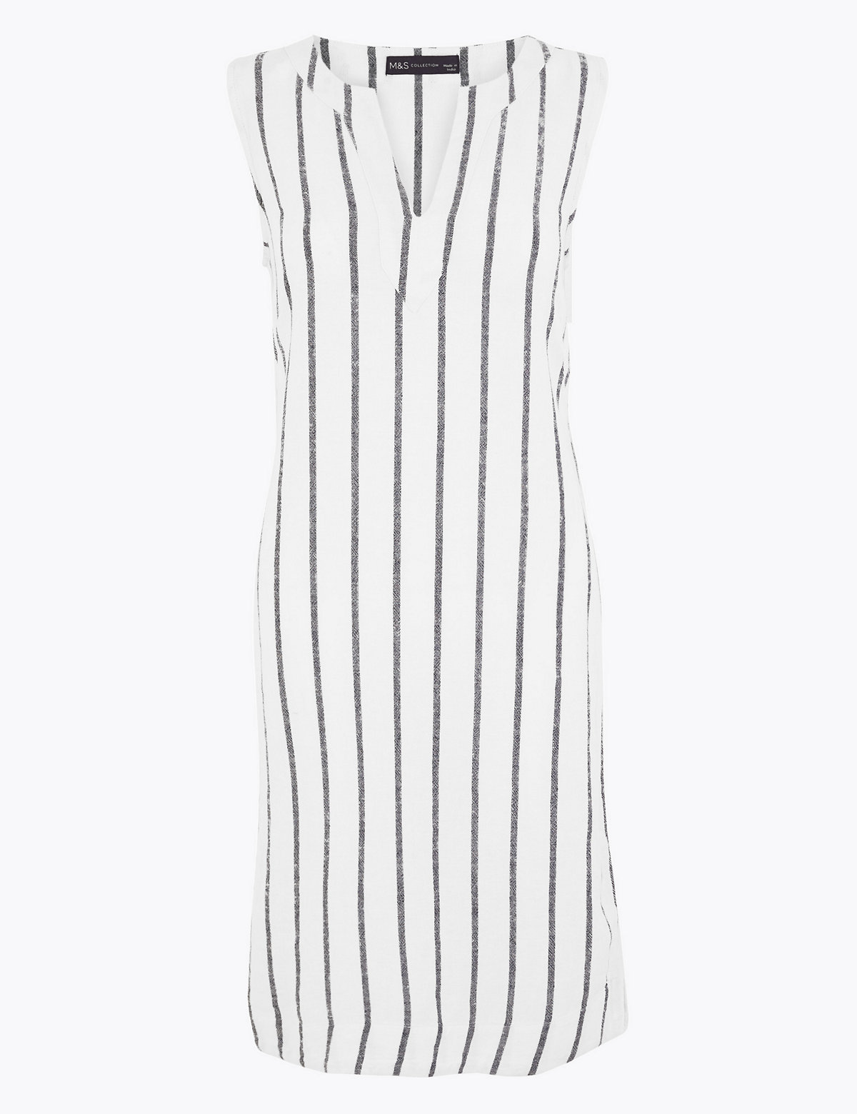 Linen Striped V-Neck Shift Dress