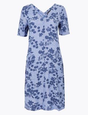 Linen Floral V-Neck Shift Dress | M&S Collection | M&S