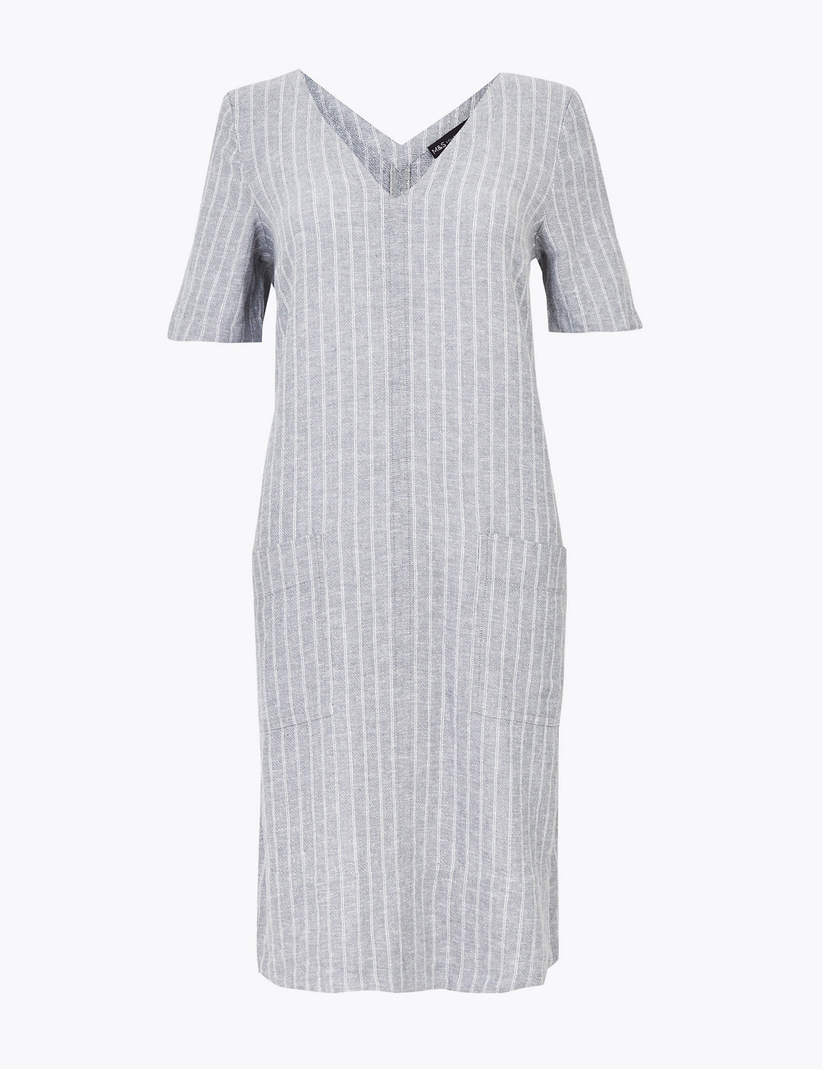 Linen Blend Striped V-Neck Shift Dress