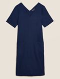 Linen Blend V-Neck Shift Dress