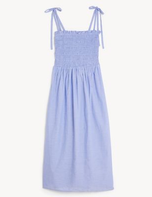 Pure Cotton Shirred Midi Beach Dress
