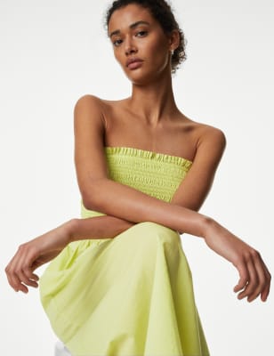 

Womens M&S Collection Midi-Strandkleid aus reiner Baumwolle mit eckigem Ausschnitt - Soft Lime, Soft Lime