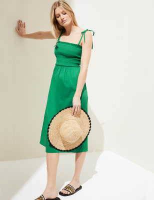 Pure Cotton Square Neck Midi Beach Dress