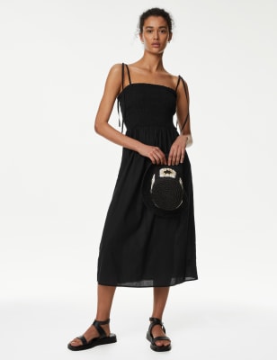 

Womens M&S Collection Pure Cotton Square Neck Midi Beach Dress - Black, Black