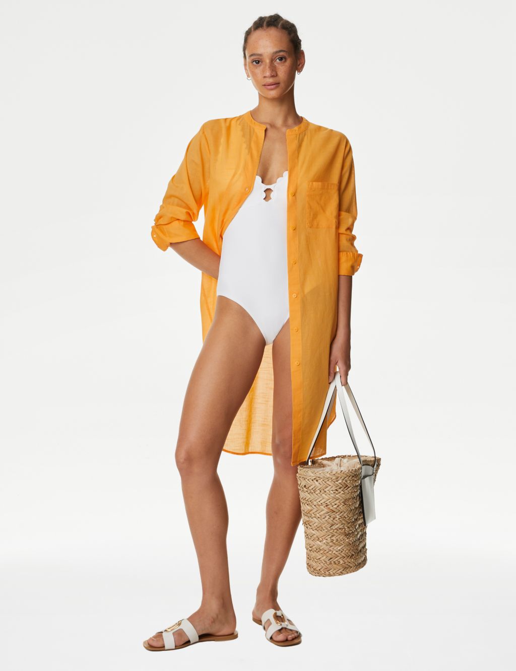 Pure Cotton Collarless Beach Cover Up Shirt image 2