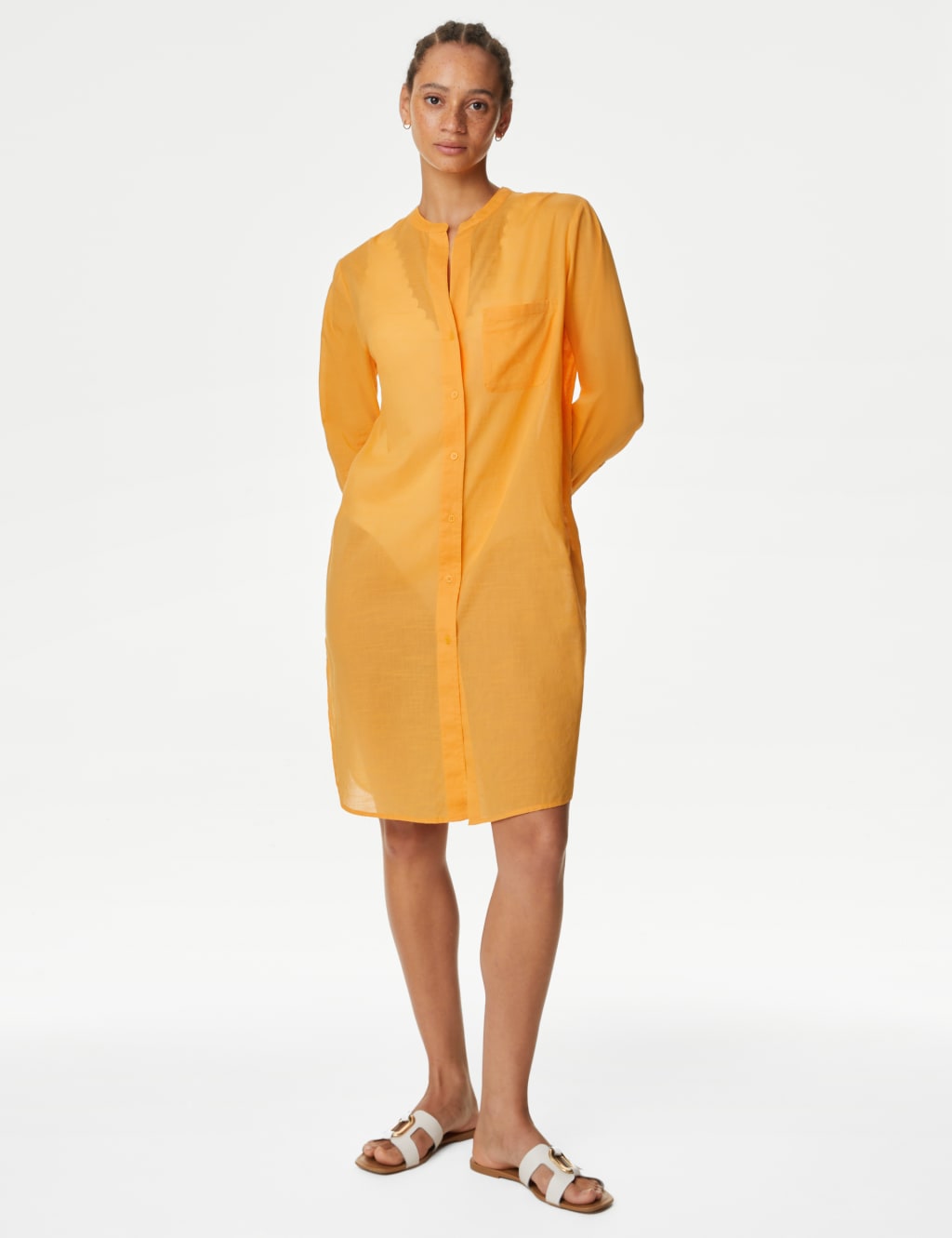 Pure Cotton Collarless Beach Cover Up Shirt image 3