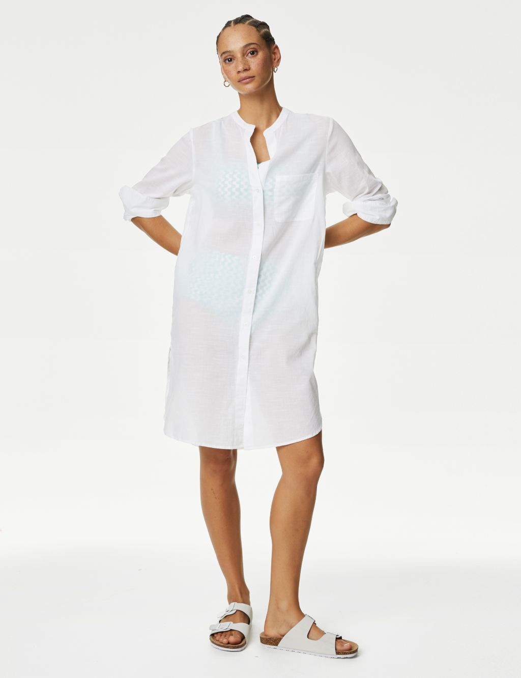 Pure Cotton Collarless Beach Cover Up Shirt image 2
