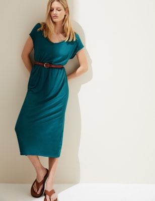 

Womens M&S Collection Jersey V-Neck Midi T-Shirt Dress - Bayleaf, Bayleaf