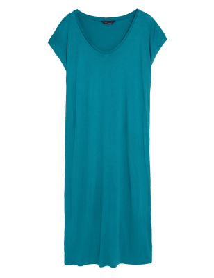 

Womens M&S Collection Jersey V-Neck Midi T-Shirt Dress - Bayleaf, Bayleaf