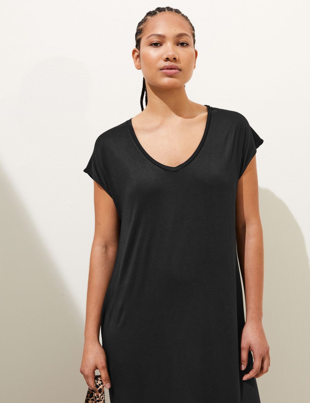Jersey V-Neck Midi T-Shirt Dress image 2