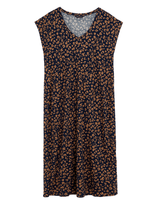 

Womens M&S Collection Jersey Printed V-Neck Midi T-Shirt Dress - Dark Brown Mix, Dark Brown Mix