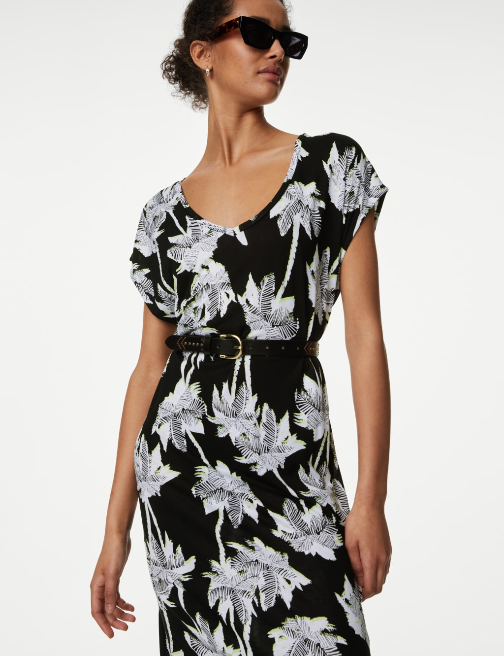 Jersey Printed V-Neck Midi T-Shirt Dress image 1