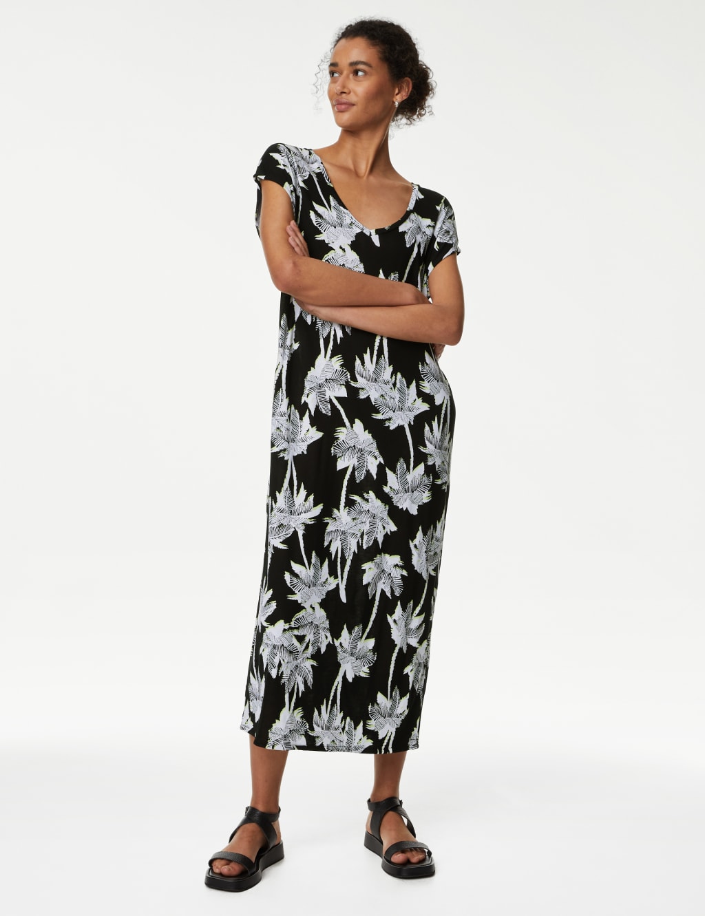 Jersey Printed V-Neck Midi T-Shirt Dress image 2