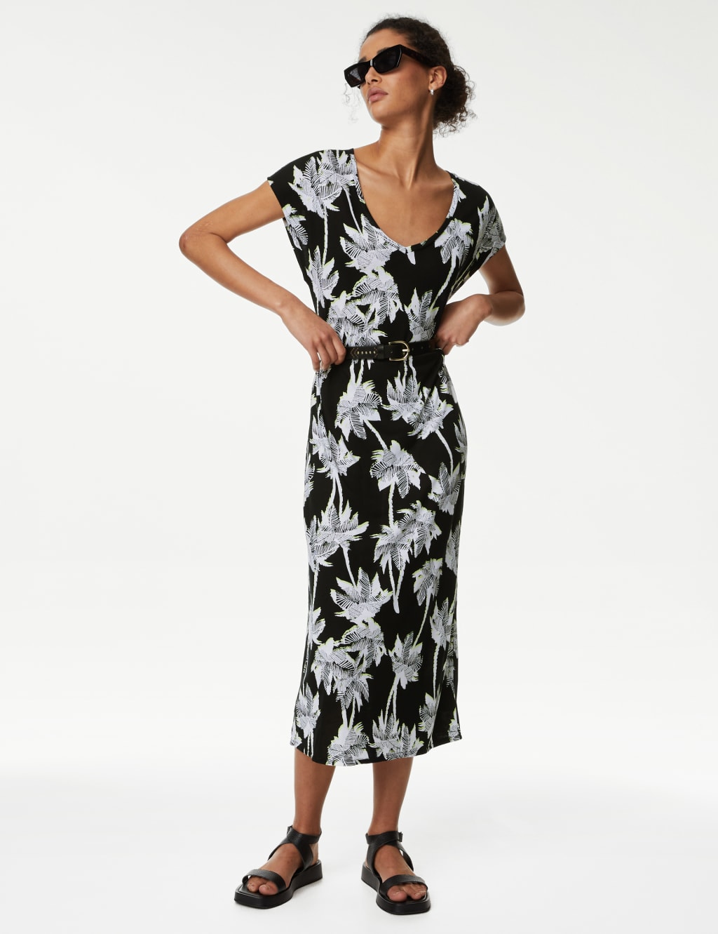 Jersey Printed V-Neck Midi T-Shirt Dress image 3