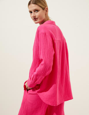 

Womens M&S Collection Pure Cotton Textured Beach Shirt - Fuchsia, Fuchsia